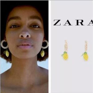 New ZARA Lemon Shaped Beaded Pearl Hoop Earrings